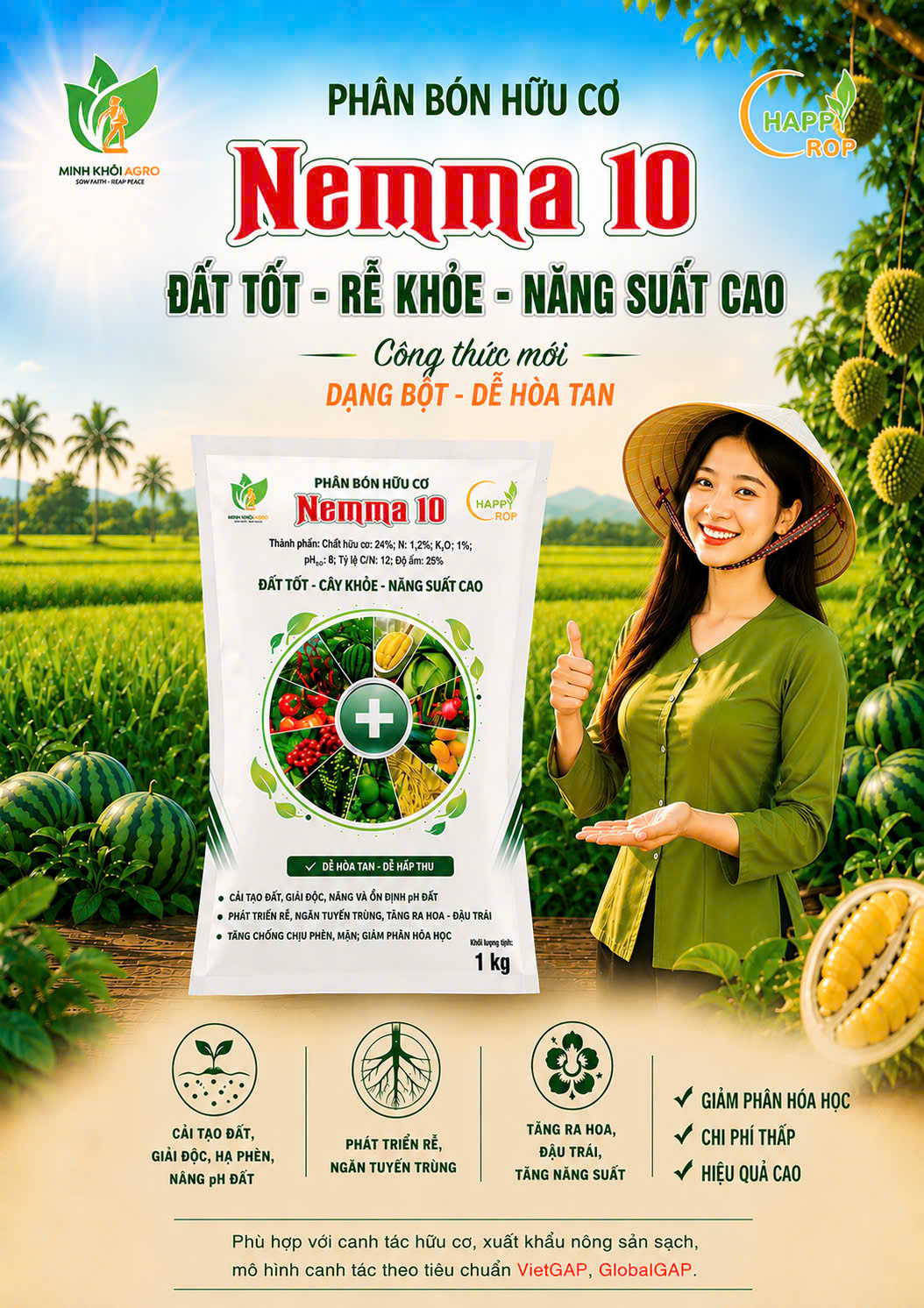 Phân bón hữu cơ Nemma 10 (dang bột) - Gói 1kg